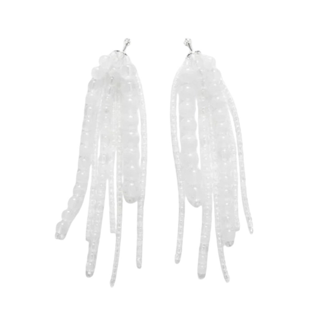 NWT & Other Stories Large Texture Cascade Glass Bead Statement Earrings - White